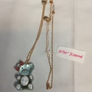 NWT BETSEY JOHNSON LIGHT BLUE GUMMY PINK BOW GOLD TONE CHAIN